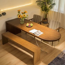 日式极简实木餐桌椭圆形亚克力家用客厅原木餐桌设计师工作台书桌