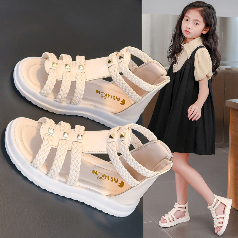 girls‘ sandals summer 2023 new fashion open toe princess shoes medium and big children soft bottom little girl baby roman shoes