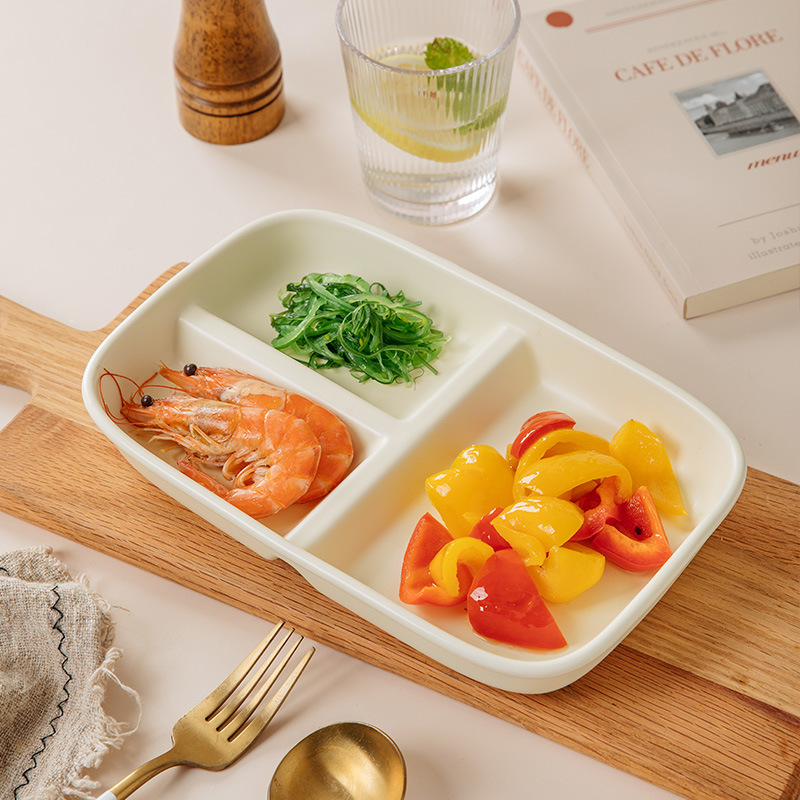 陶瓷分格餐盘211减脂大人定量三格分餐盘子家用儿童分隔早餐盘