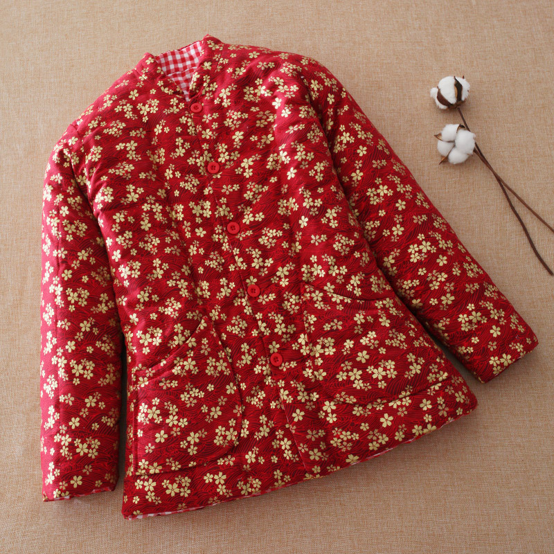 纯棉花手工棉袄 女结婚红衣服 新娘服装红色棉衣加厚保暖棉服冬季