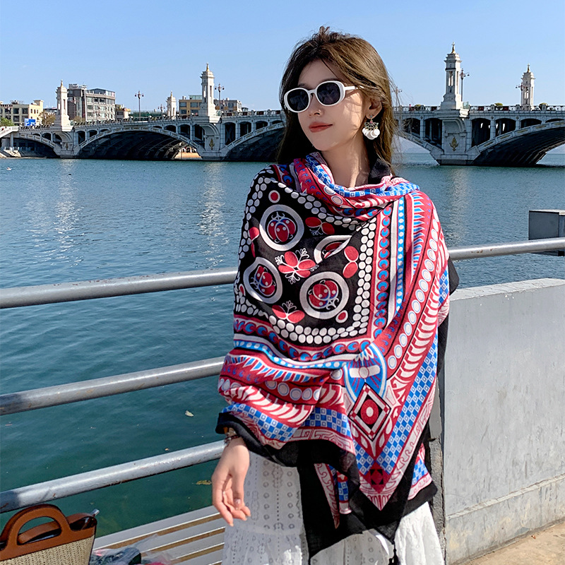 Tibet Trip Travel Sun Protection Cotton and Linen Scarf Women's Summer Ethnic Style Scarf Outer Wear Long Thin Seaside Shawl