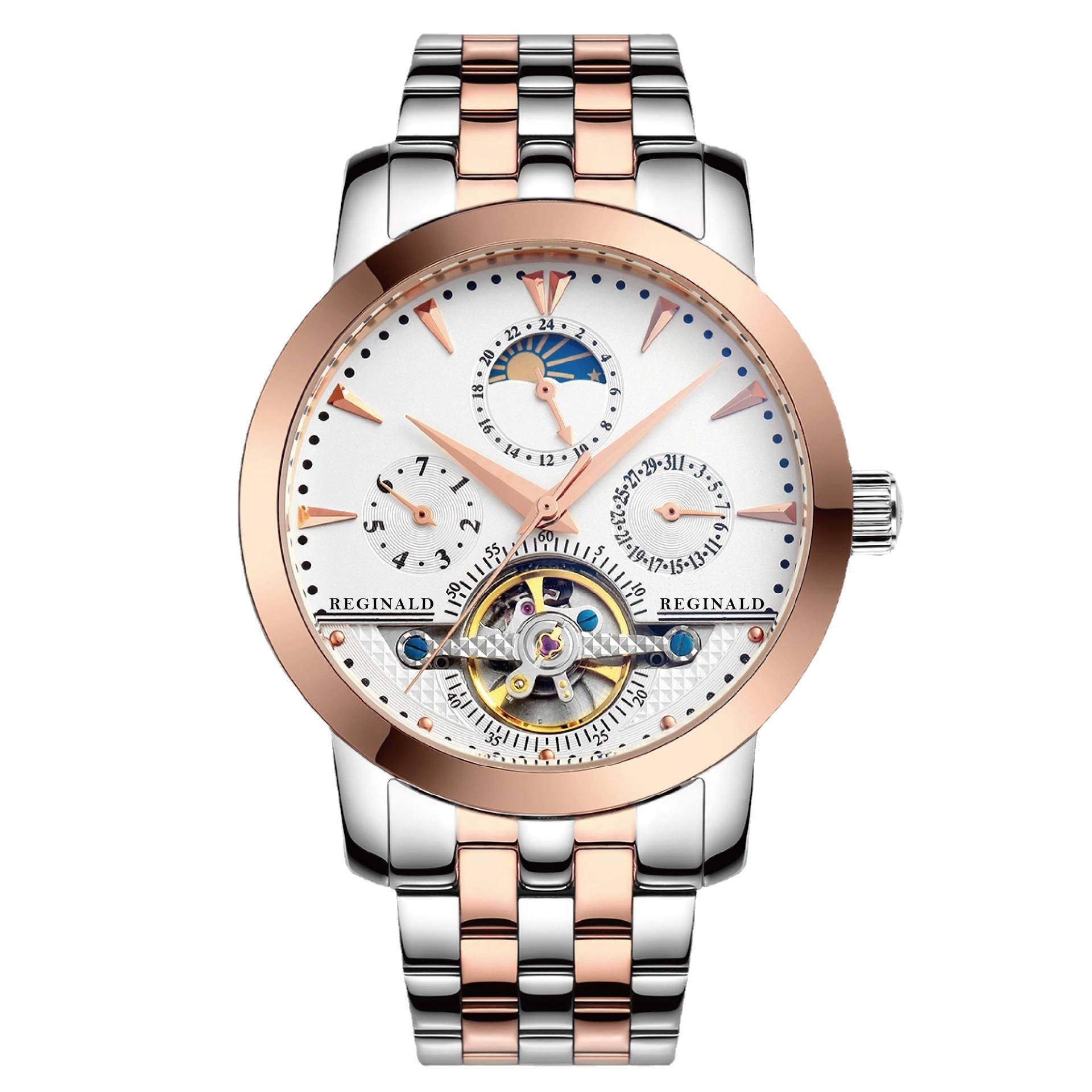 男士手表多功能全自动镂空皇冠机械表精钢商务星空夜光防水腕表