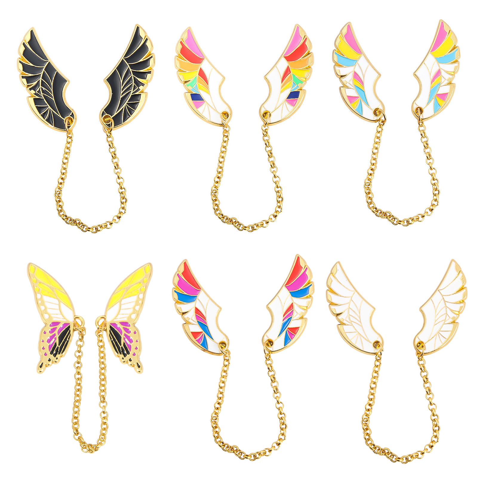 创意卡通彩色lgbt彩虹蝴蝶胸针天使蝴蝶翅膀带链条衣服包装饰徽章