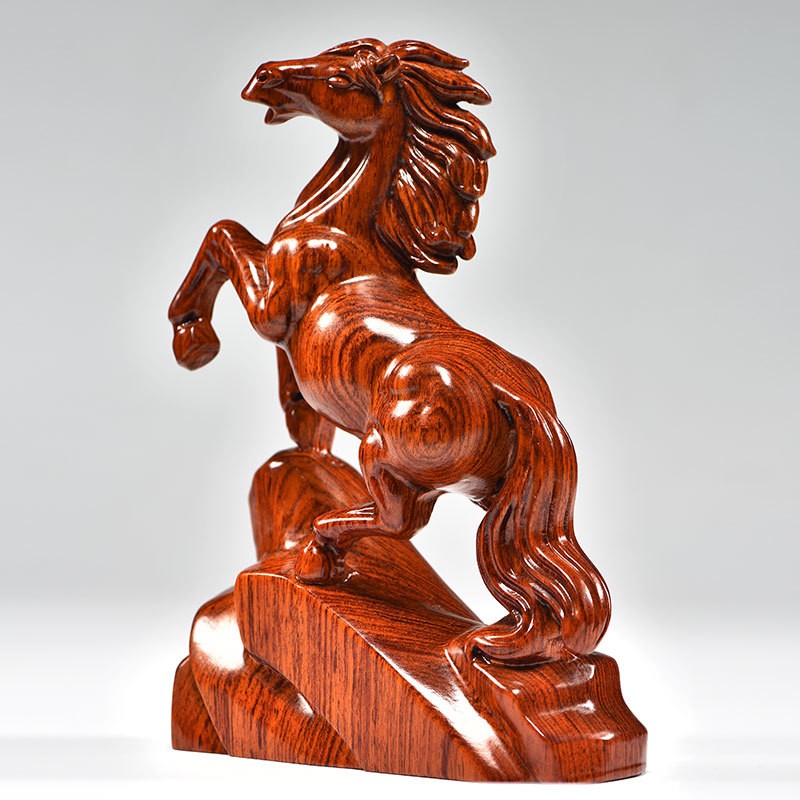 木雕马摆件花梨实木雕刻马到成功十二生肖动物店铺开业红木工艺品