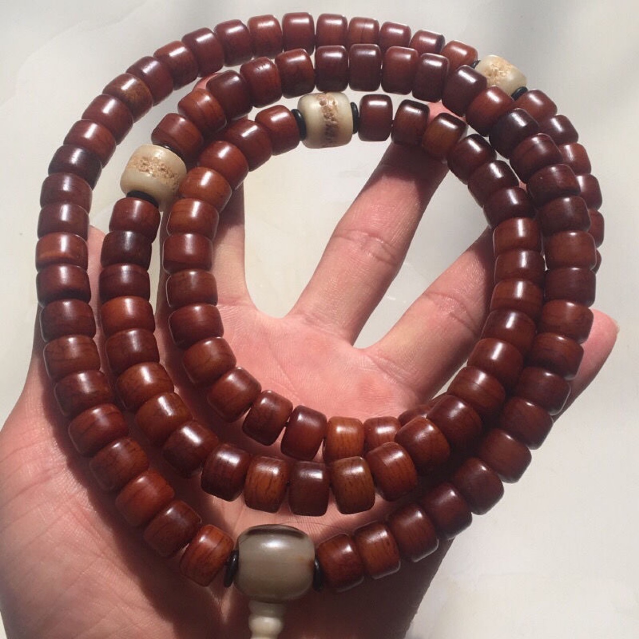 西藏牦牛骨手串佛珠108颗灵骨藏式牦牛骨嘎巴拉手链项链吊坠