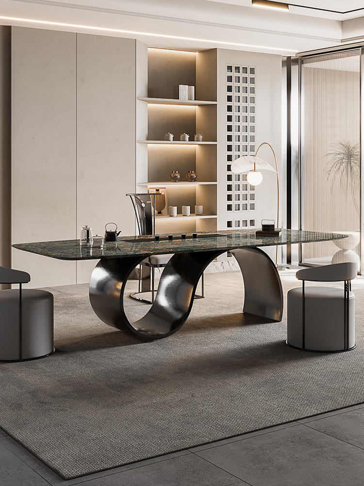 一体式岩板茶台简约现代风办公室别墅茶桌椅组合高端家用功夫茶桌