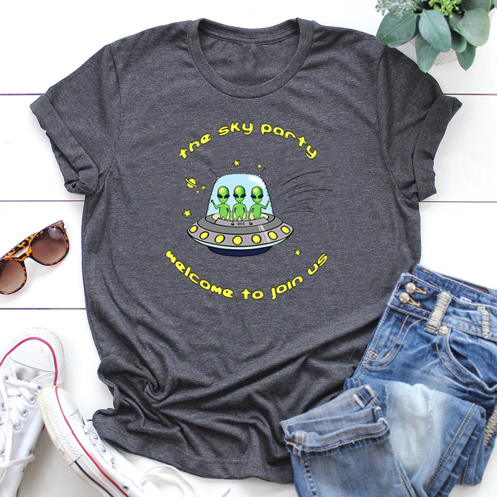 the sky party welcome to join us外星人欧美流行宽松短袖女t恤