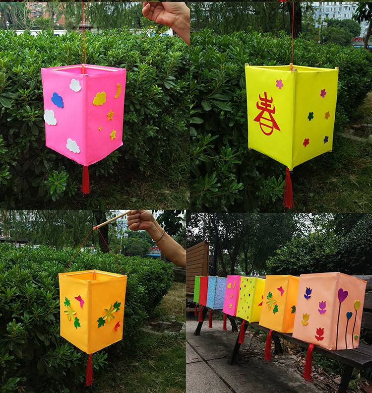 防水四角灯笼diy手工制作材料儿童国庆节白色宫灯自透明手提花灯