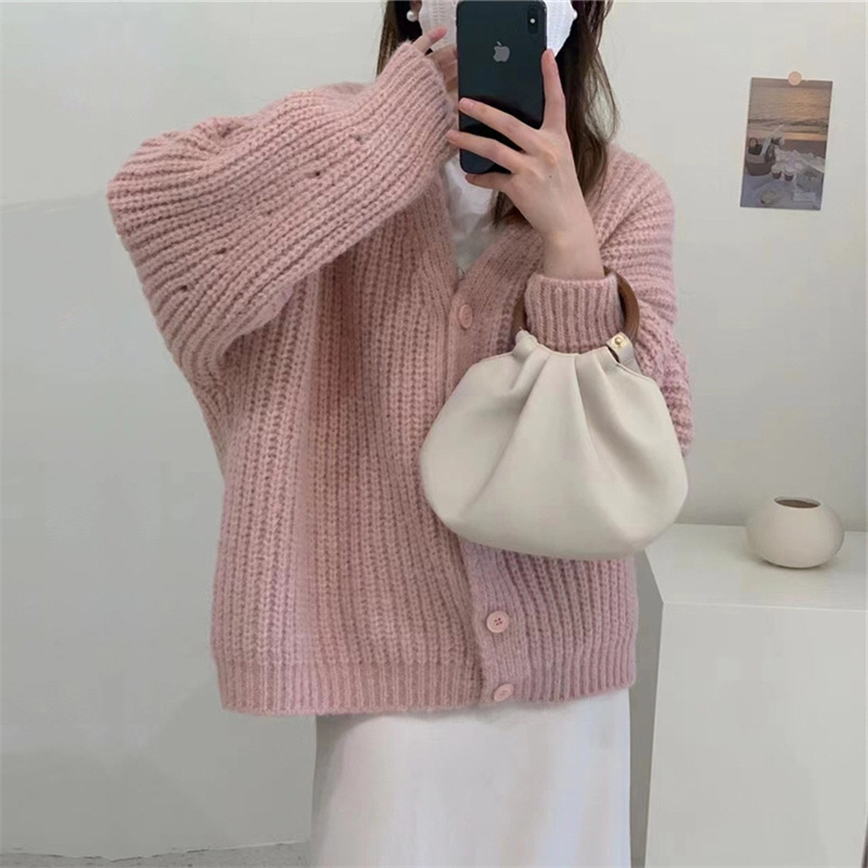 Thick Needle Large Size Women's Long-Sleeved Soft Glutinous Sweater Women's Coat Autumn and Winter New Loose Thick Figure Flattering Knit Cardigan Women's