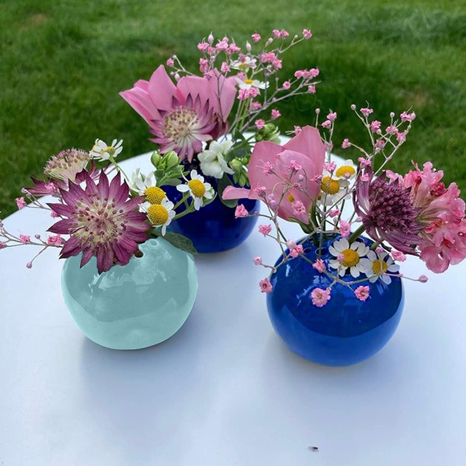 跨境圆形彩色树脂花瓶ceramic handmadevase圆球花瓶摆件插花装饰