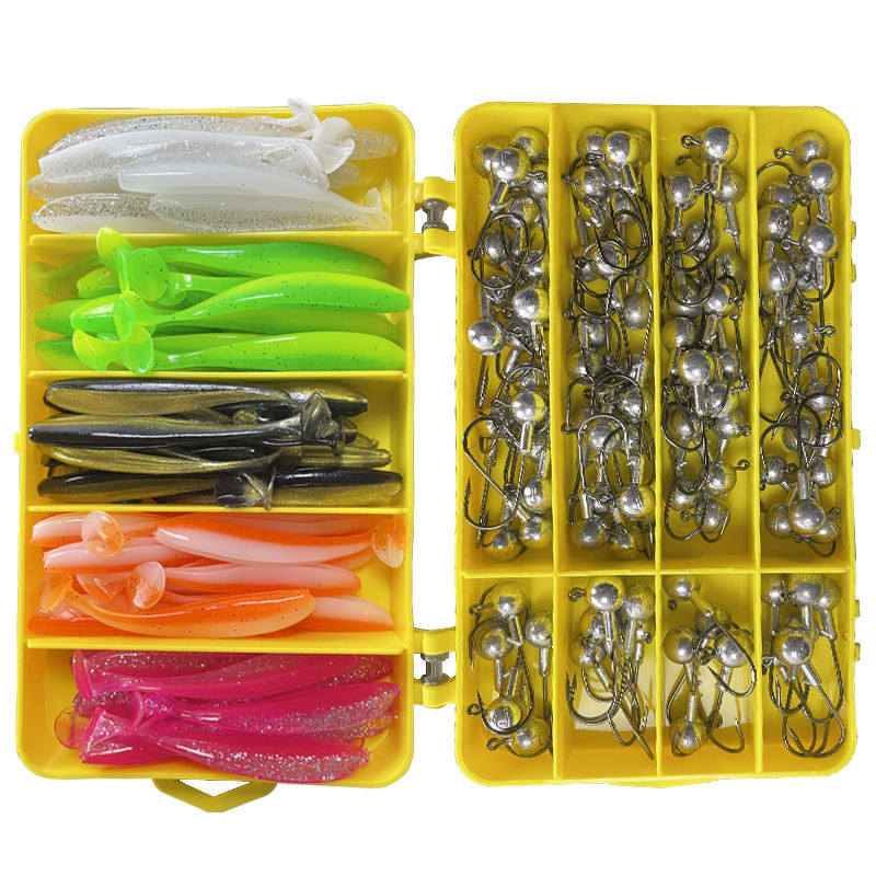 防挂底加强铅头钩路亚假饵t尾软饵钓鲈鱼翘嘴鳜鱼软虫路亚盒套装