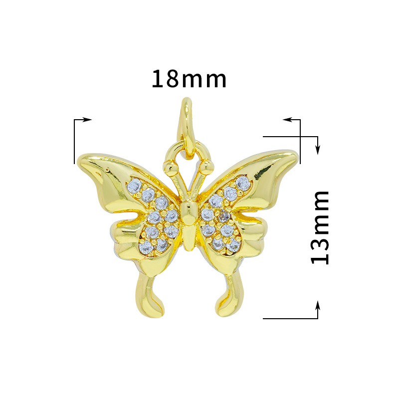 In Stock Wholesale Micro Rhinestone Butterfly Series DIY Micro-Inlaid Ornament Copper Accessories Ornament Accessories 18K Real Gold Plating