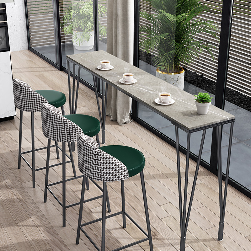 北欧轻奢岩板吧台桌椅组合家用客厅靠墙铁艺高脚桌阳台休闲长条桌