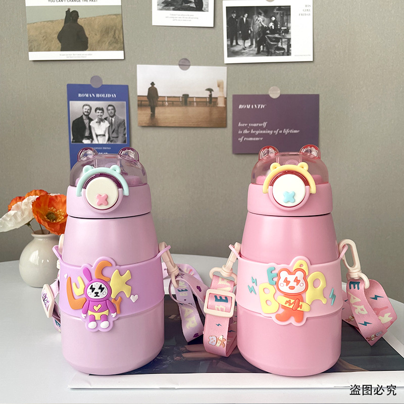 316 Stainless Steel Appearance Cartoon Pull Bear Bounce Children's Thermos Cup Children's Cute Large Capacity Warm-Keeping Water Cup