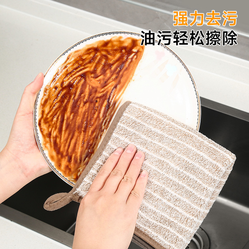 Rag Dishcloth Lint-Free Oil-Free Easy to Clean Absorbent Household Kitchen Small Square Towel with Lanyard Clean Water Absorption