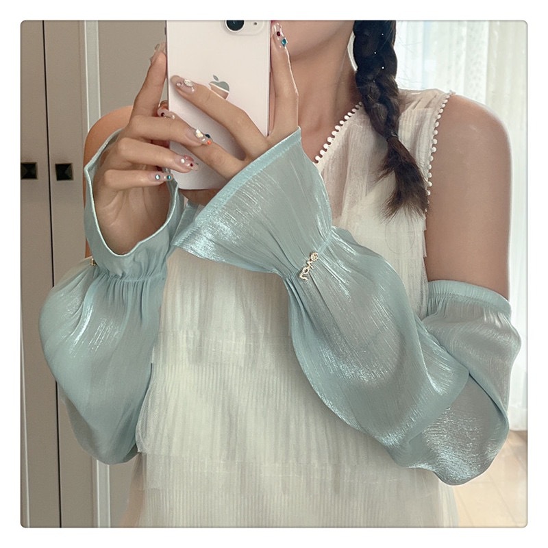 Summer Loose Viscose Fiber Oversleeve Pearlescent Silk Rhinestone Sun Protection Ice Sleeve UV Protection Outdoor Driving Arm Guard Oversleeves