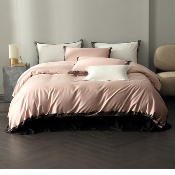 100支天丝棉四件套镂空宽边床上用品绣花工艺款床单被套