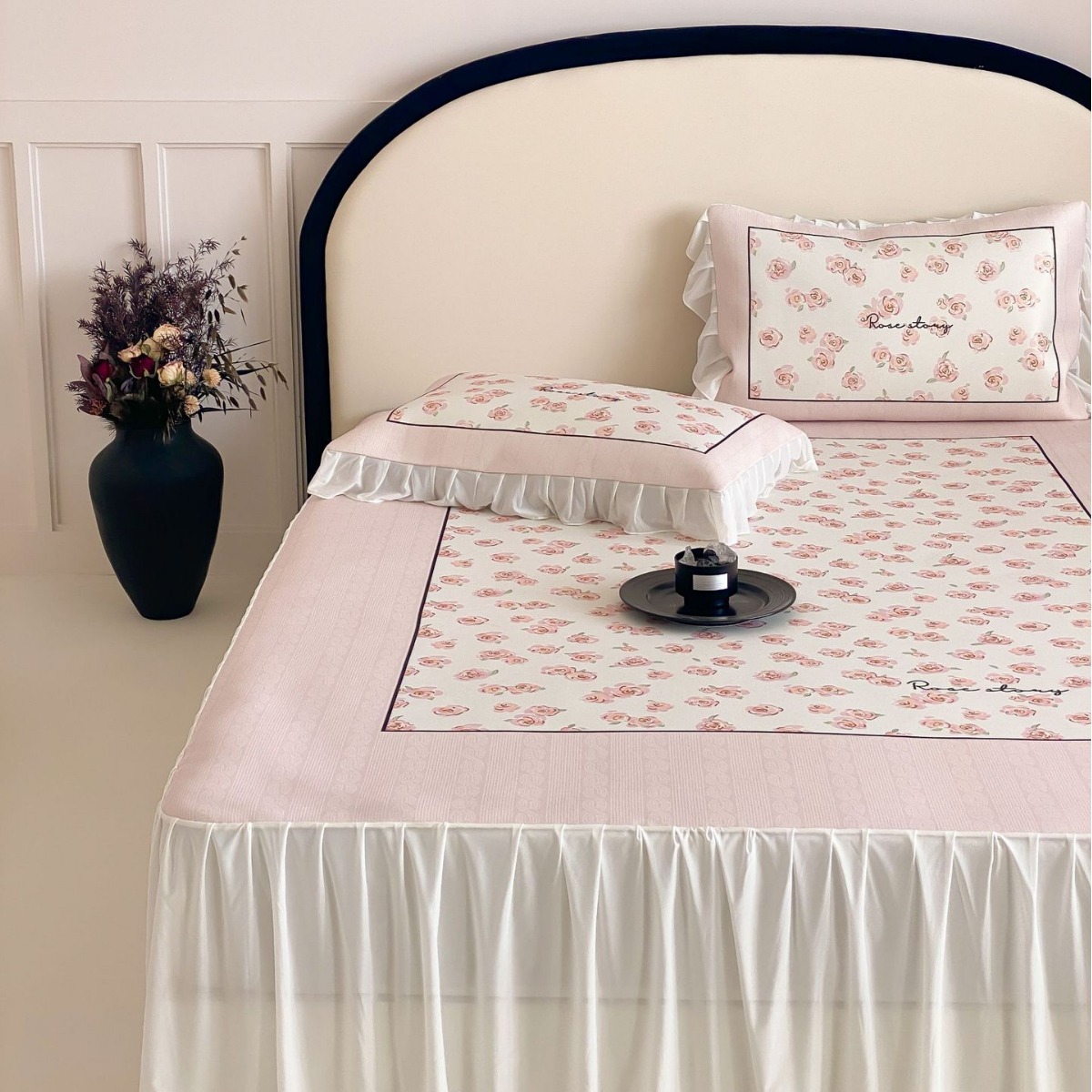 a类高端法式公主风夏季冰丝席凉席床裙款三件套可机洗空调席子