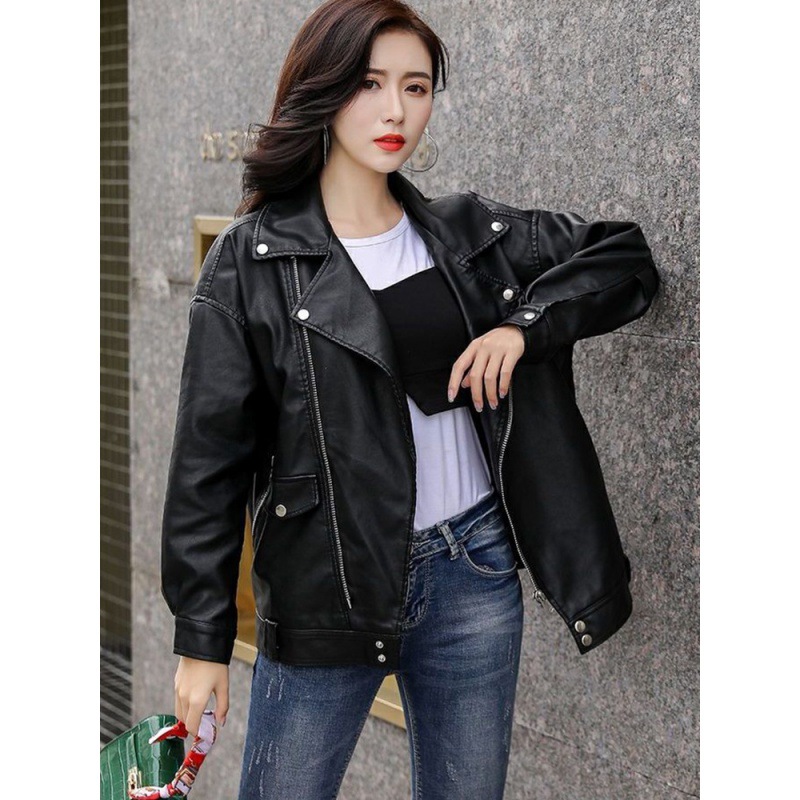皮衣外套女2023年春秋季新款韩版宽松学生bf风休闲大码机车皮夹克