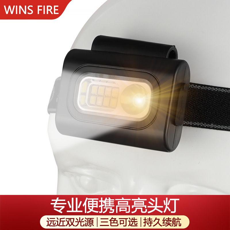 跨境户外衣夹灯头灯多功能露营夜钓usb充电头戴灯强光远射led头灯