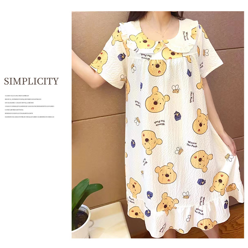 New Peter Pan Collar Nightdress Women's Summer Short-Sleeved Cloud Cotton Breathable Sweet Cotton Student Summer Pajamas Can Be Worn outside