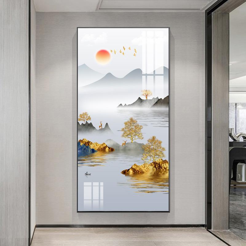 玄关装饰画过道走廊福禄相伴现代简约平步青云挂画客厅墙晶瓷壁画