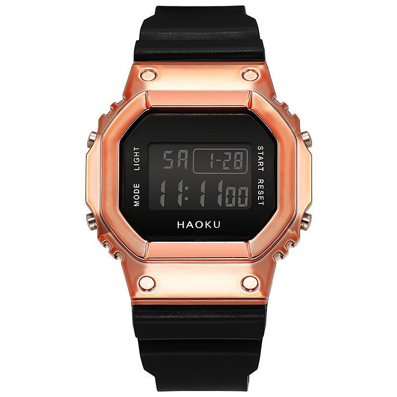 2023 New Electroplated Small Square Electronic Watch Multi-Functional Luminous Alarm Clock Waterproof Watch Square for Male and Female Students