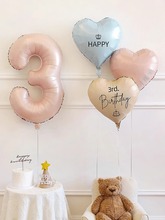 ins宝宝周岁生日数字气球粉色飘空装饰女孩爱心拍照道具场景布置