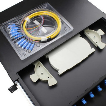 12口sc满配odf光纤配线架12芯fc机架式终端盒 1u抽拉式光缆配线架-阿