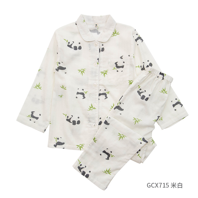 Children's Pajamas Parent-Child Pure Cotton Autumn Children's Panda Love New Long-Sleeved Homewear Girls' Pajamas Boys