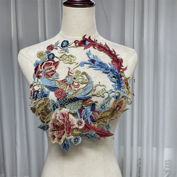 大号水溶凤凰对花刺绣花鸟布贴 民族风旗袍绣花补丁贴花服装辅料