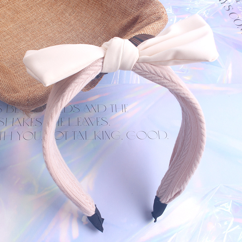 Retro Fabric Bow Headband New Classic French Girls' Hair Accessories Simple All-Match Outing Wide-Edged Headband