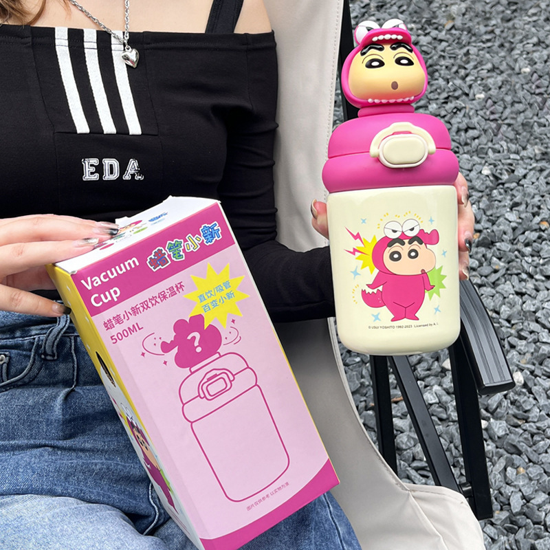 Genuine Joint Name Crayon Xiaoxin Vacuum Cup Food Grade Material 316 Stainless Steel Water Cup Cartoon Children's Straw Cup