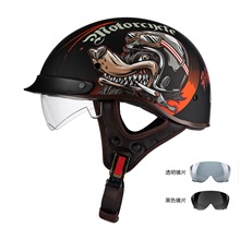 头盔男摩托车踏板半盔复古头盔3c认证四季通用镜片透明女夏季瓢盔