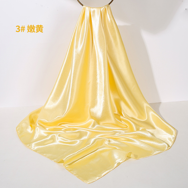 Cross-Border Pure Color Artificial Silk Large Kerchief 90cm Sunshade Solid Color Silk Scarf Glossy Satin Square Scarf Shawl