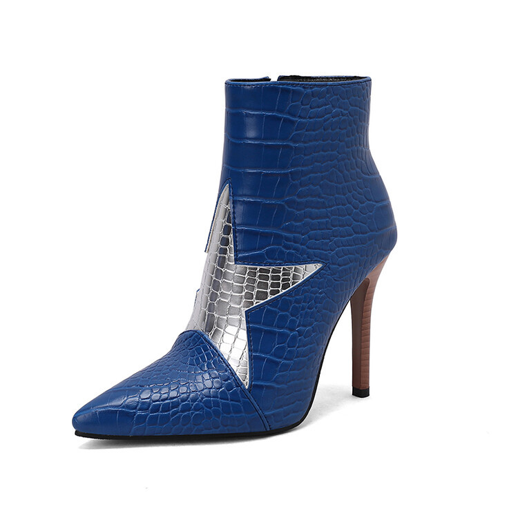 外贸拼色尖头细跟时装女靴欧美风高跟大码短靴34-48-阿里巴巴