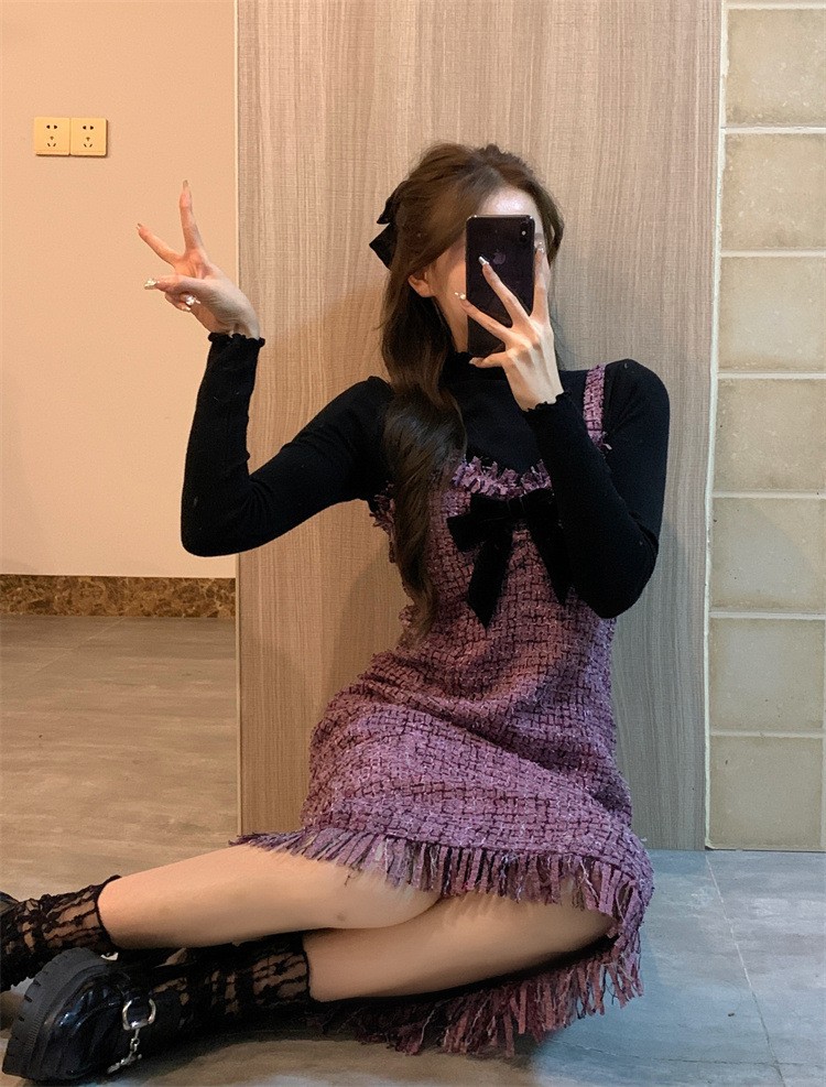 2024 Spring New Style Expensive Purple Tassel Classic Style Dress Bottoming Shirt Early Spring Stylish Two-Piece Suit Tide Women Clothes