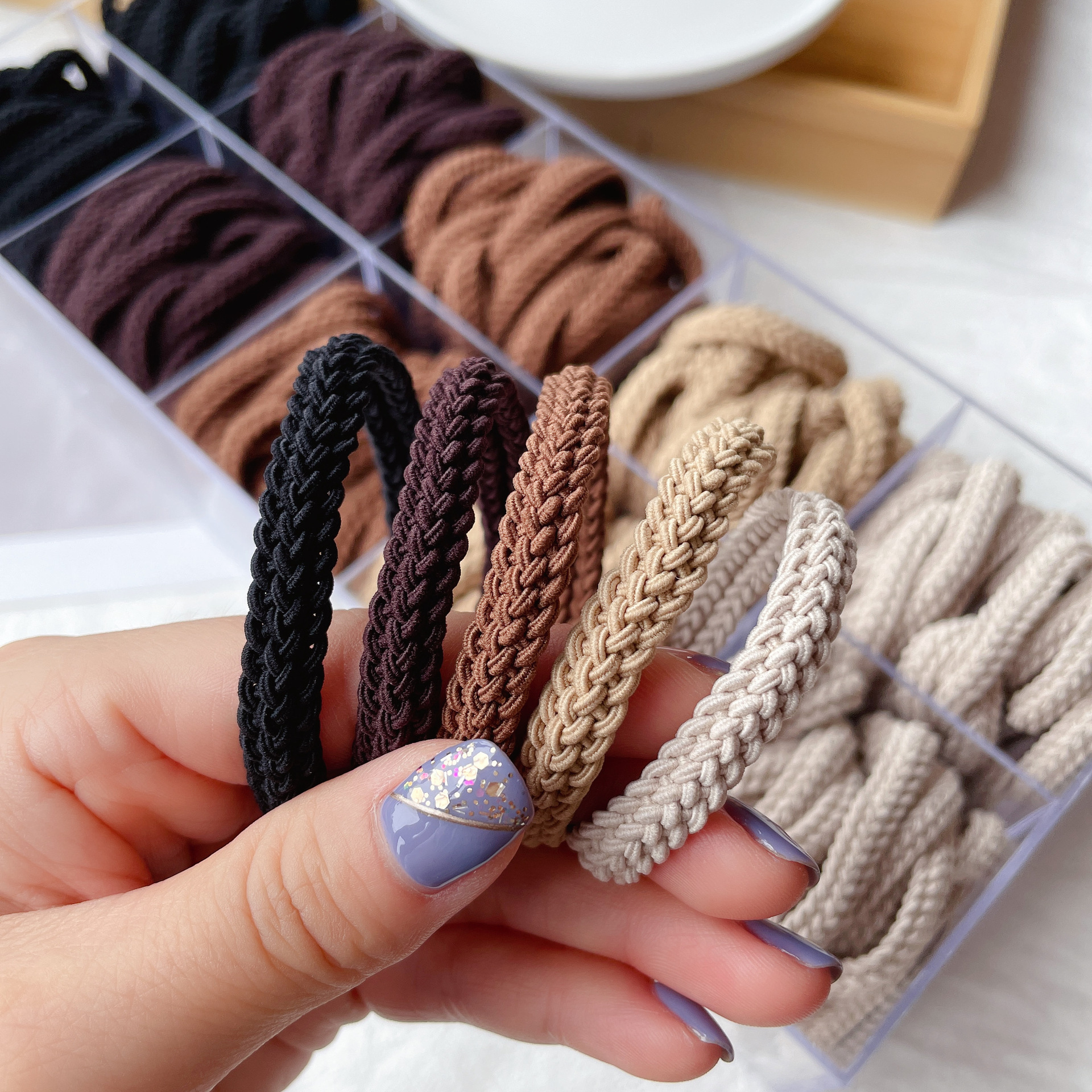 韩版新款奶茶色情侣编织手环发圈时尚气质发绳皮筋头扎头绳发饰