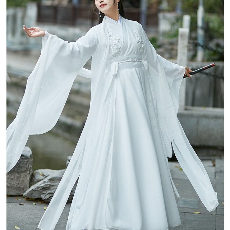 白色汉服女仙气飘逸古风超仙学生中国风广袖清新淡雅套装仙女古装