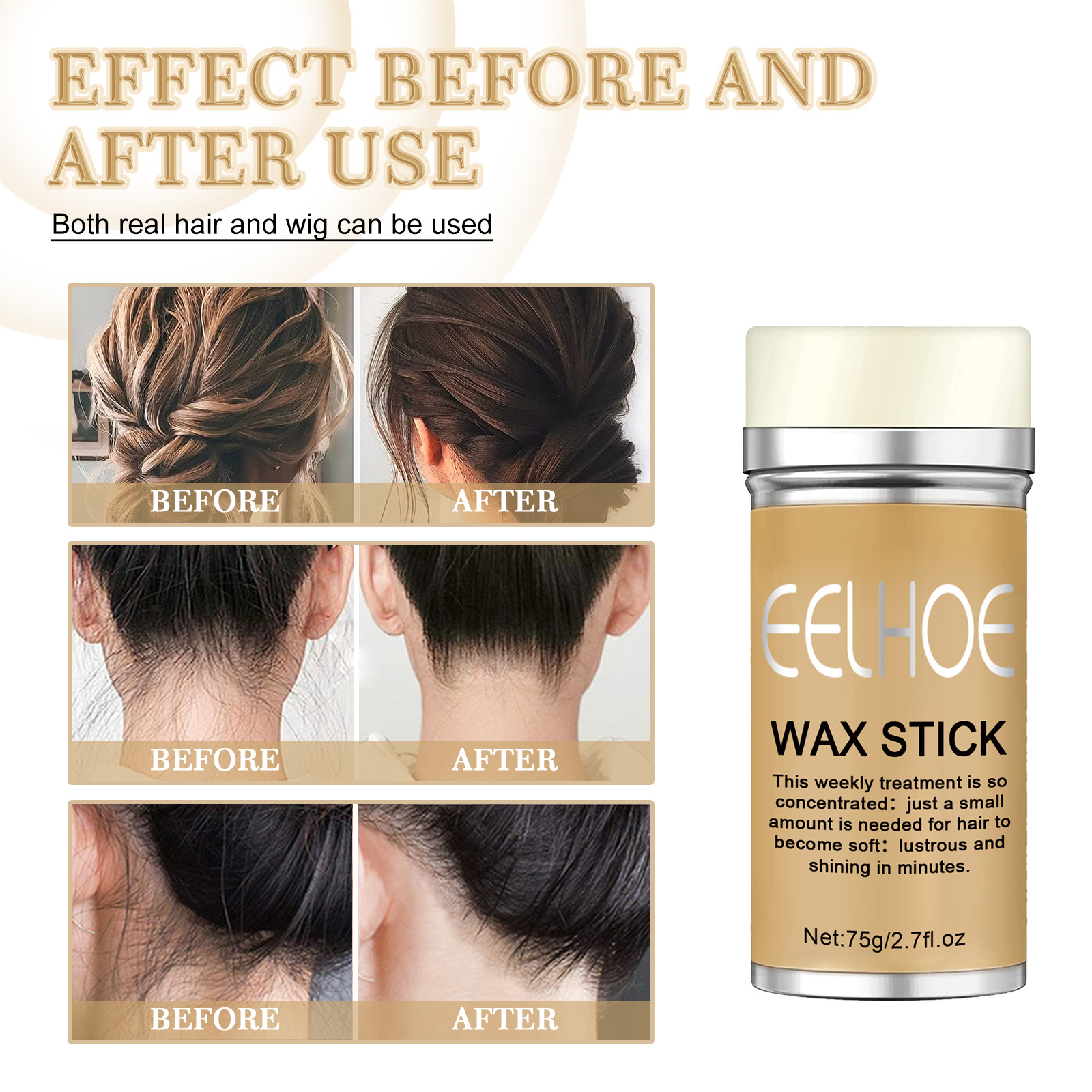 Eelhoe Hair Wax Stick Styling Hair Wax Hair Long-Lasting Shaping Anti-Frizz Hair Care Natural Gloss Solid