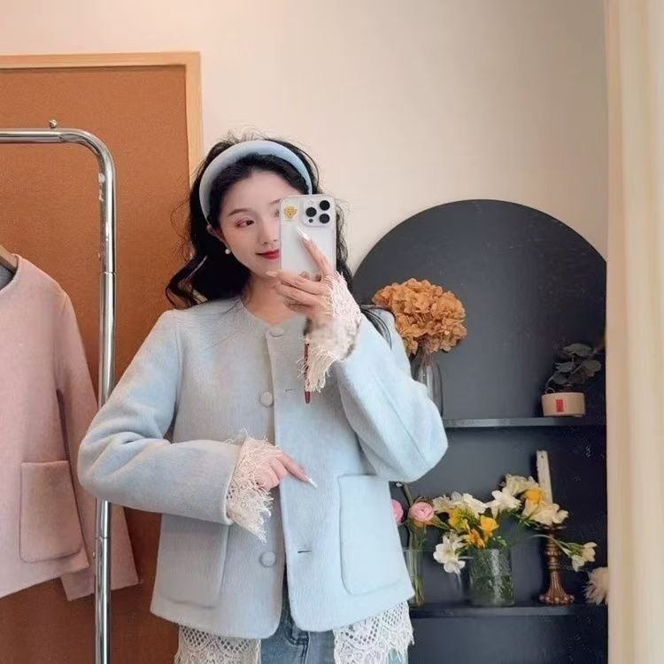 2025新款圆领气质双面穿短外套高端重工双面羊毛小香风大衣小个子