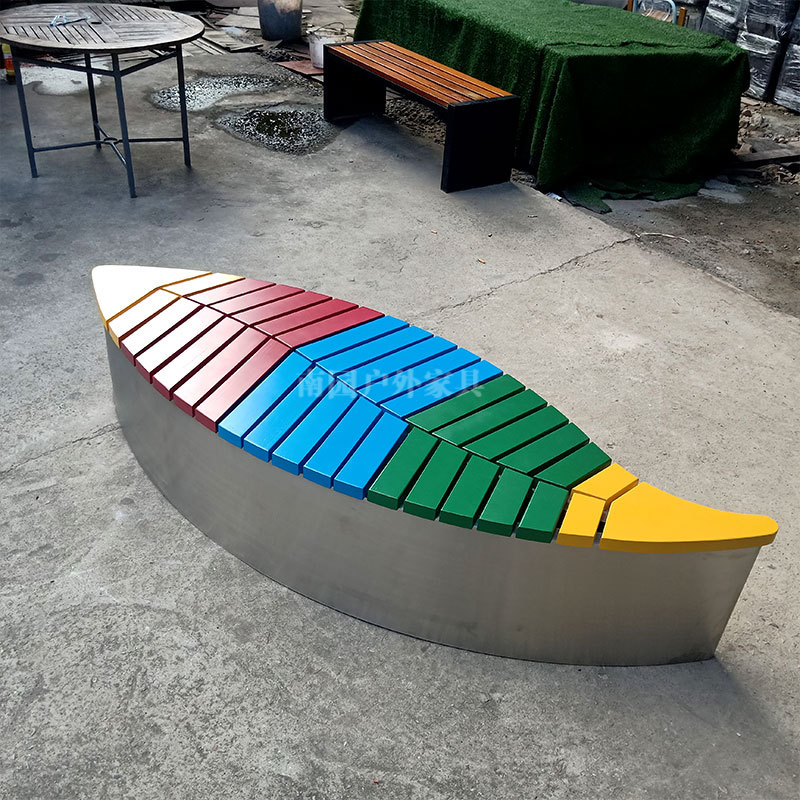 户外创意树叶坐椅不锈钢公园长椅景观长凳休闲座椅室外木坐凳定制