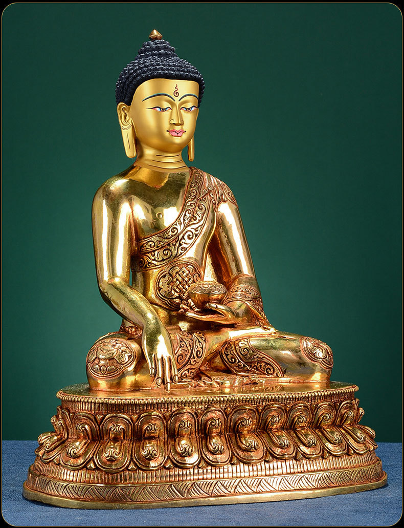 释迦牟尼佛像 密宗摆件尼泊尔手工10寸铜全鎏金宝石 释迦摩尼