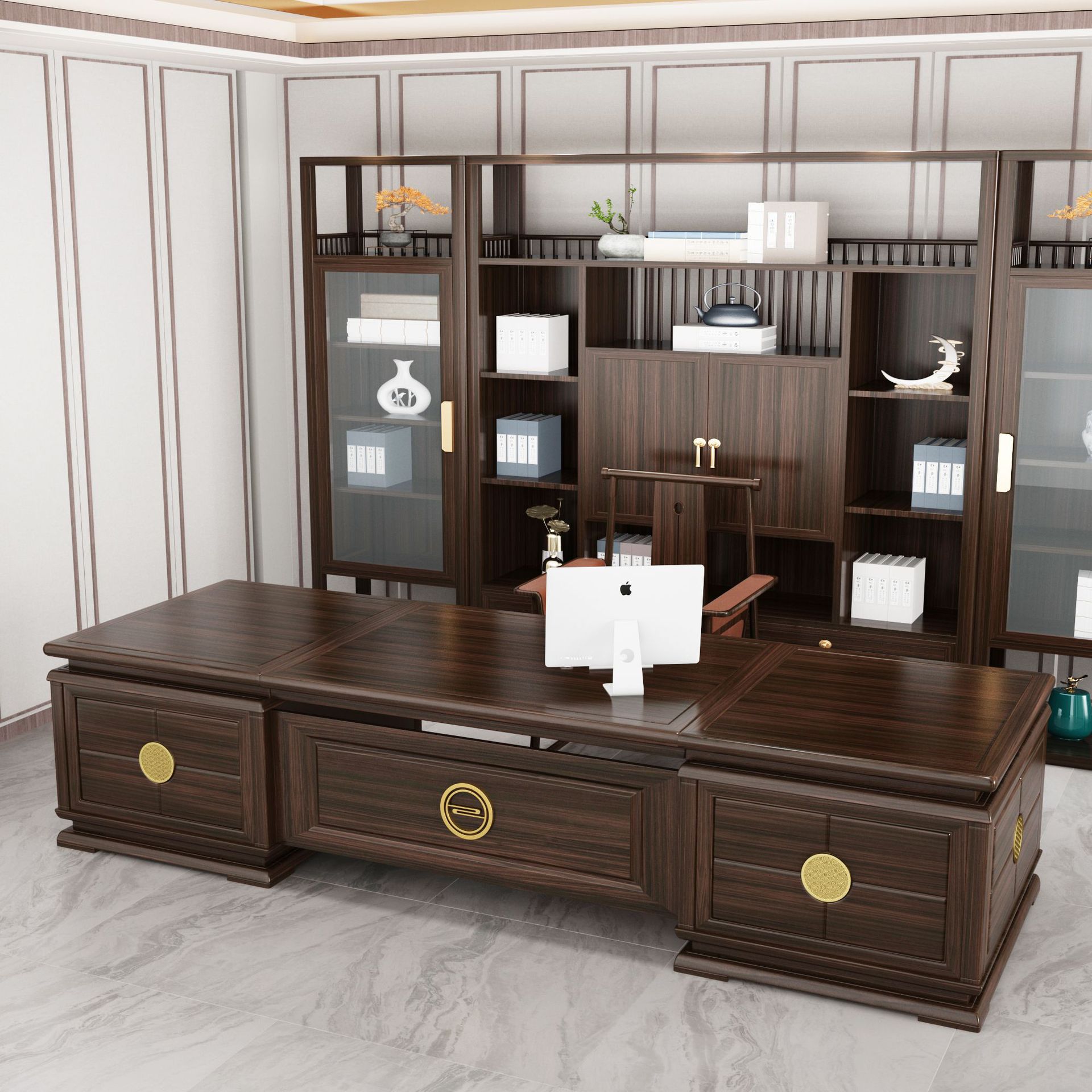 新中式实木老板桌总裁桌台批发办公室经理主管办公桌椅组合大班台