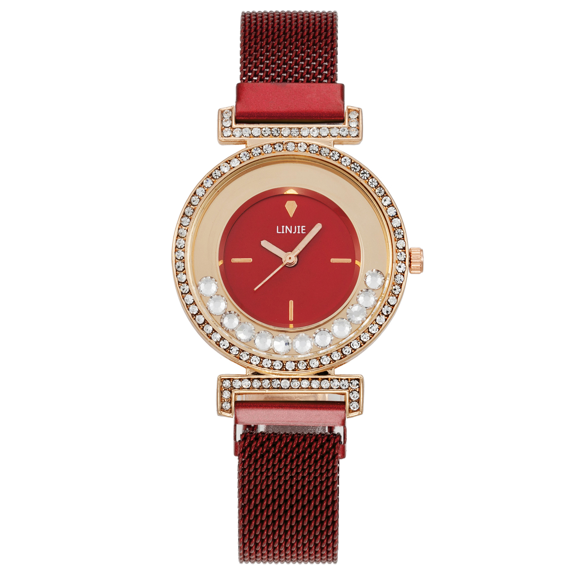 热销抖音网红同款吸铁石女表镶钻时尚休闲合金流动滚珠石英表现货