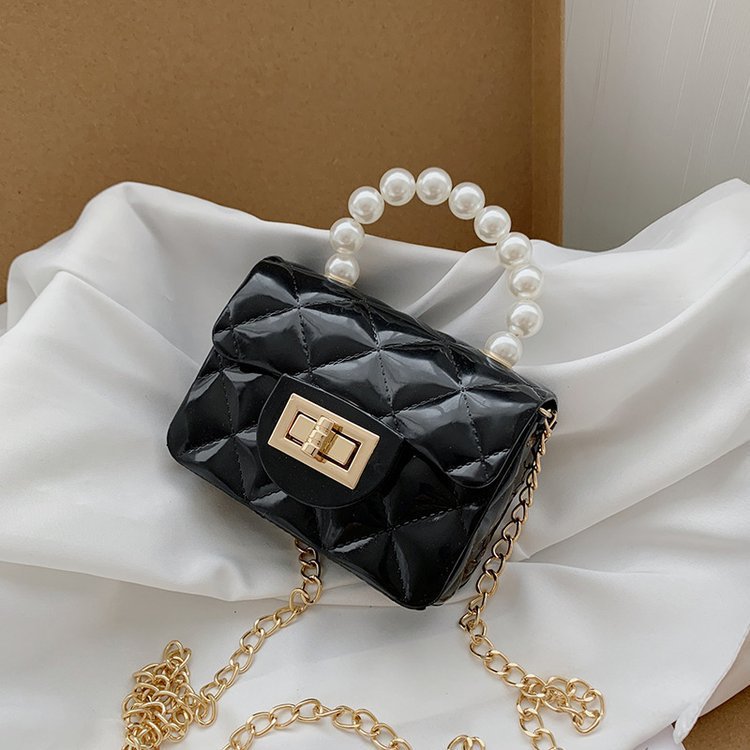 Children's Bags 2023 New Mini Jelly Bag Rhombus Small Sachet Pearl Hand Shoulder Crossbody Chain Bag