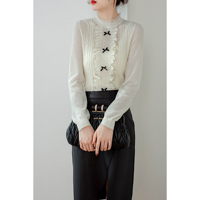 秋装2021年新款蝴蝶结木耳边宽松休闲羊毛山羊绒针织衫女-阿里巴巴