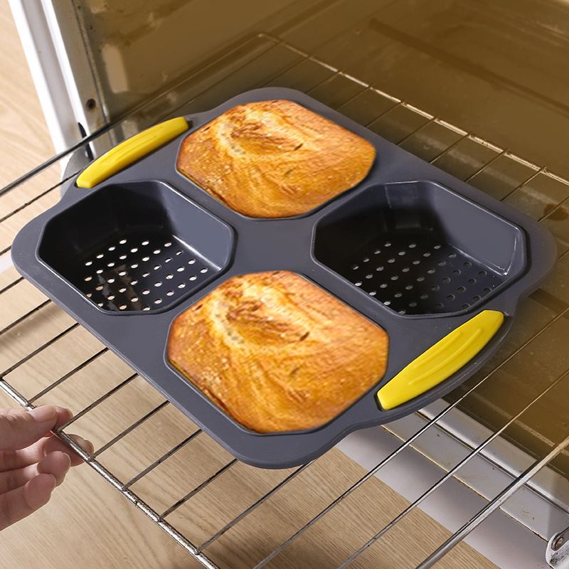 New 4-Hole Burger Press Toast Bakeware Edible Silicon 4-Grid Baking Utensils Diy Home Cake Hamburger