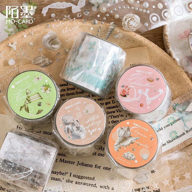 陌墨pet白墨胶带 世纪乐章系列 清新可爱手帐diy素材贴画 6款