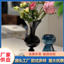 欧式简约中古黑硝子玻璃花瓶花器客厅卧室餐桌高级装饰品精致摆件